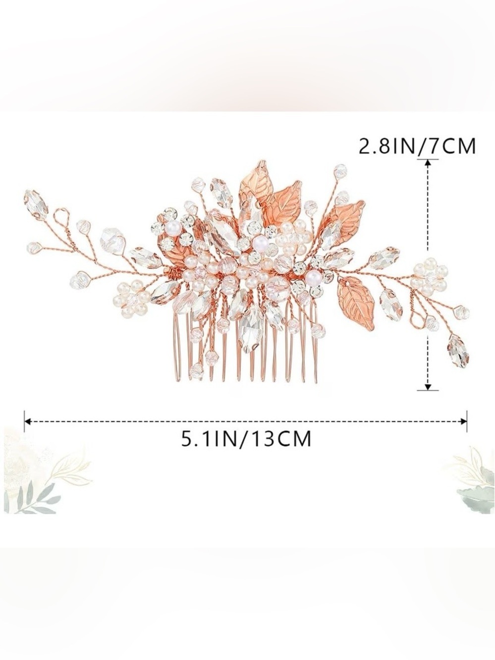 Rose Gold Floral Bridal Hair Comb with Pearls and Crystals - Picture 6 of 6